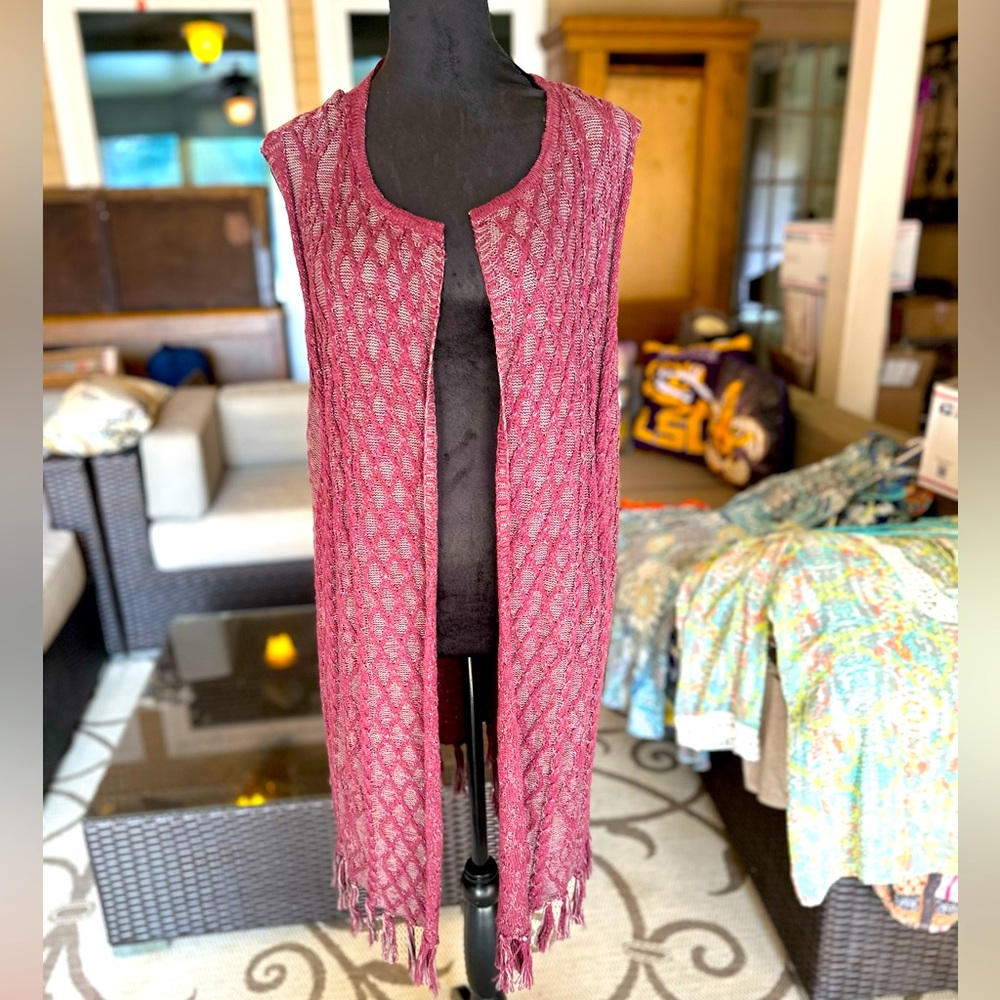 Cato Sweater Vest with Fringe in Burgandy Size 22/24
